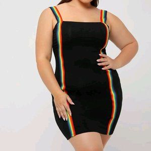 SHEIN Plus Rainbow Striped Tape Detail Dress
